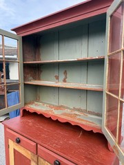 antique dutch cupboard step back cabinet old paint 1800s small size