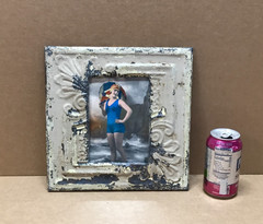 VTG 11″ Sq. Photo 5×7 Tin Ceiling Metal Shabby Mocha Picture Frame Old 917-26B