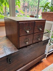 Antique 4 Drawer Library Card Catalog Old File Cabinet