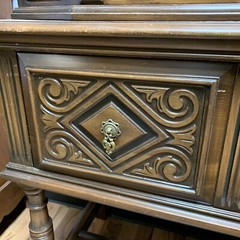 Antique 1900s Jacobean Hand Carved Solid Mahogany Wood Hutch Cabinet – 65”H 39”L