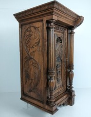 Stunning Antique Corner Cabinet Hand Carved Wood French Breton for right corner