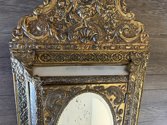 Antique Ornate Brushes Hammered Brass Mirrored Cabinet Shoe Shine Cabinet