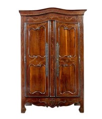 18TH CENTURY CARVED FRENCH YEW AND CHESTNUT ARMOIRE