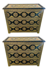 Palatial Hollywood Regency Commode, Chest, Nightstand in Brass and Ebony, a Pair