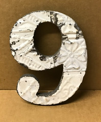 Decorative Salvaged Tin Ceiling 8″ Patchwork Shabby White Number 6 Metal 185-26B