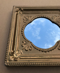 VTG Decorative Salvaged Tin Ceiling Gold 23″ SQ. Thick Metal Mirror Old 1613-25B