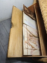 Vintage Boho Chic Coastal Wicker Rattan Drop Front Record Storage Cabinet Table