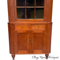 antique fiddleback cherry corner cupboard cabinet 1830 19th farm house refinish