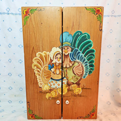 Vintage 1982 Hand Painted Solid Wood Spice Cupboard Chicken Family Wanda Art