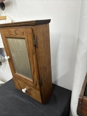 Antique Medicine Apothecary Cabinet Tiger Oak Wood Punched Tin Pineapple 🍍