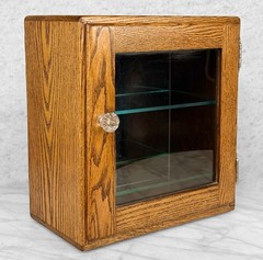 Antique Traditional Oak Doctor’s Apothecary Glass Front Cabinet