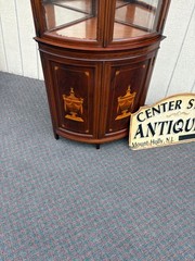66914 Vintage Inlaid Mahogany Corner Curio Cabinet with Glass Doors