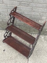 Antique Edwardian Mahogany Carved Fretwork Wall Plate Shelf Rack Display Grooves