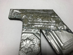 Decorative Salvaged Tin Ceiling 16″ Patchwork Silver Metal Letter N Old 1626-23B