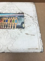 VTG Shabby 11″ Sq. 4×6 Photo Tin Ceiling Metal Tan Picture Frame Old 389-26B