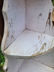 Vintage Antique Chippy Paint 3 Tier Carved Corner Shelf Cabinet