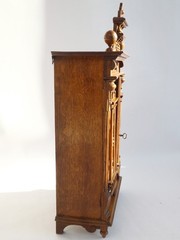 Antique Solid Oak Cabinet Gothic Style, Hand-Carved Wooden Cupboard, Rustic