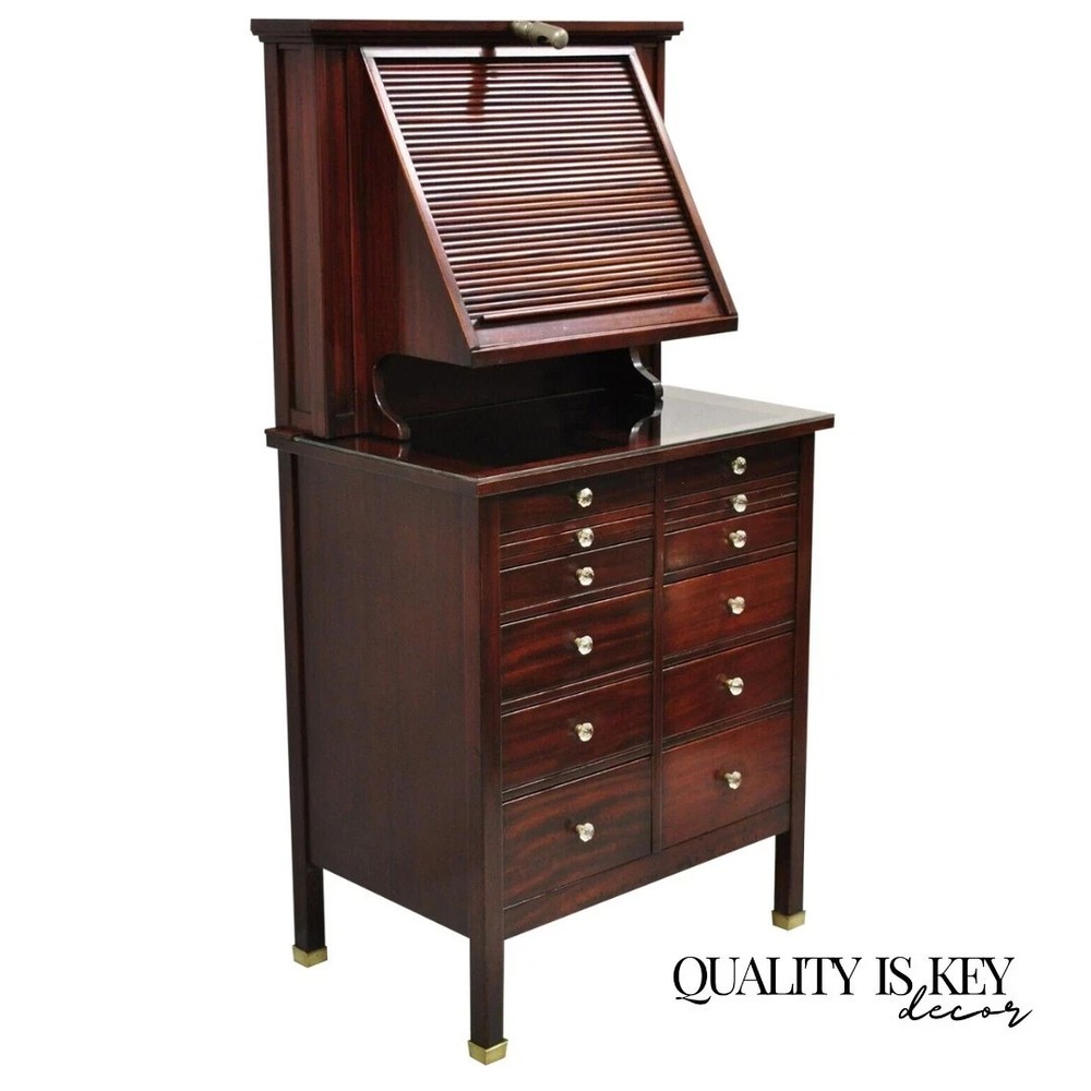Antique General Optical Mahogany Ophthalmic Cabinet Roll Top Medical Work Desk