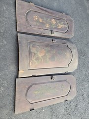 Antique Hand Painted Floral Wood Cabinet Doors Set of 3 Raised Panel