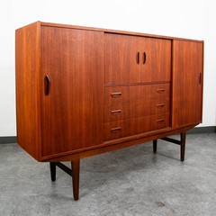 Mid Century Danish Modern Credenza Highboard Bar Sideboard Denmark Teak Drawers