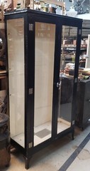 Antique Steel Medical Cabinet with Beveled Glass & Adjustable Shelf Brackets