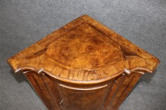 Fine Antique 1780s Italian Burled Walnut Primitive Corner Cabinet Rustic Lock