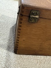 Antique SHAW WALKER Oak Wood Wooden Dovetail Hinged FILE RECIPE Box Vintage READ