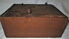 ANTIQUE COUNTRY PRIMITIVE KIMBALLS STOVE POLISH MA USA WOOD BOX CABINET CUPBOARD