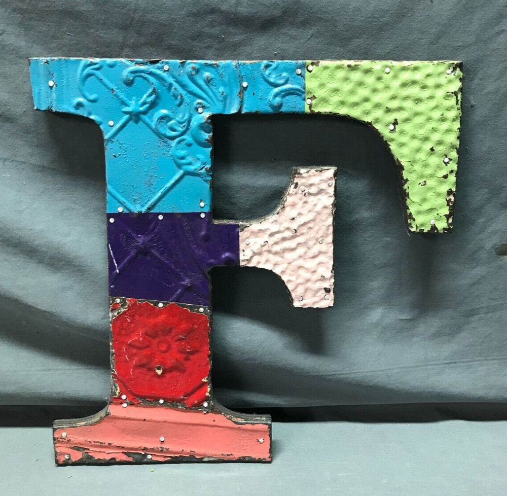 Decorative Salvaged Tin Ceiling 12″ Patchwork Mix Color Letter F Metal 357-25B