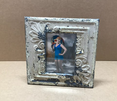 VTG 11″ Sq. Photo 5×7 Tin Ceiling Metal Shabby Mocha Picture Frame Old 917-26B