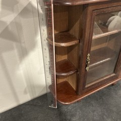 Antique Wooden Display Cabinet Glass Door Decorative Finials Brass Handle