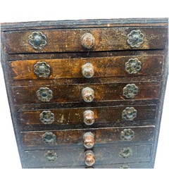 Antique Asian 8 Drawer Wooden Metal Handmade Jewelry/Spice Organizer Cabinet