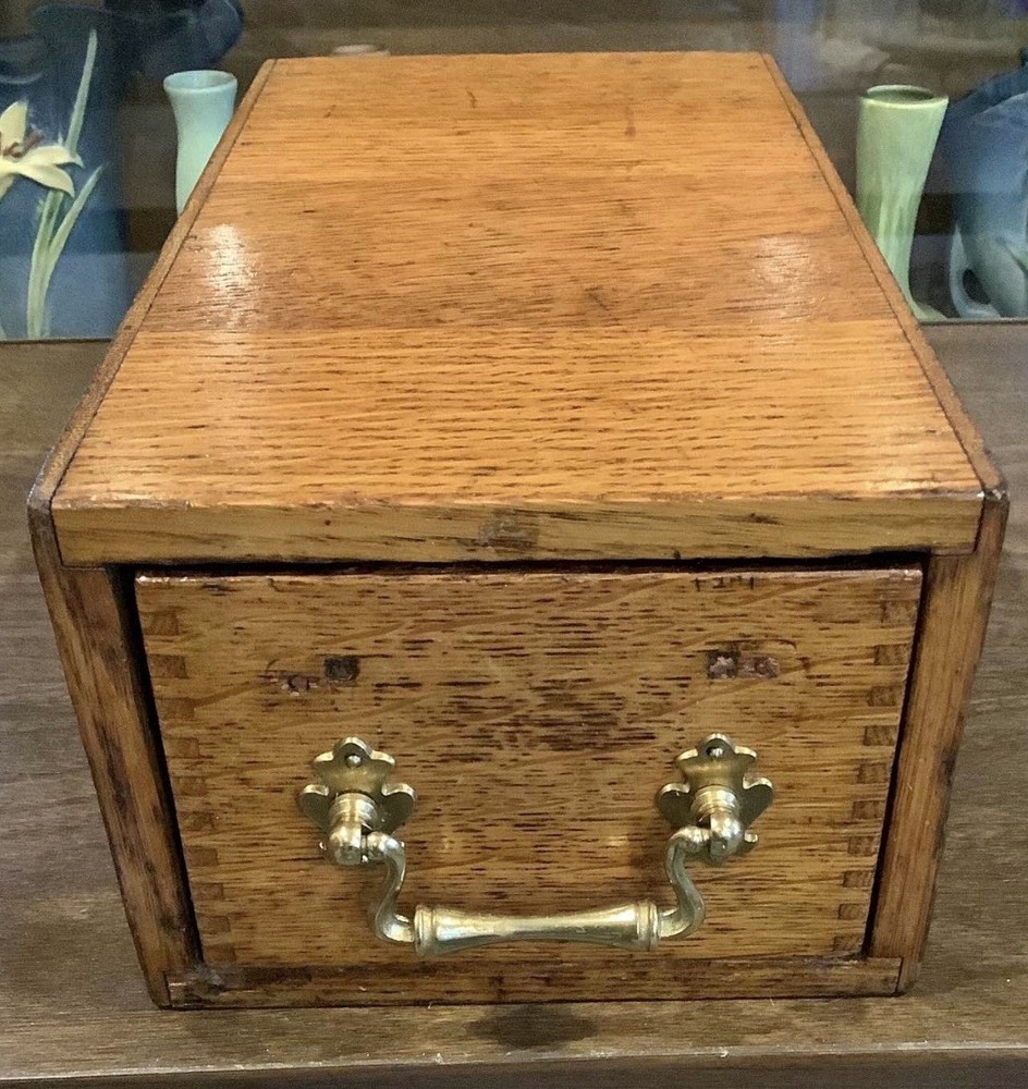 Antique Tiger Oak Card Catalog Index File Cabinet Single Drawer Dovetail