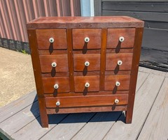 Antique 10 Drawer Apothecary Hardware Cabinet Solid Cherry Wood 1882