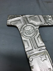 Decorative Salvage Tin Ceiling 16″ Patchwork Silver Metal VTG Letter V 1800-24B