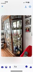 VINTAGE OAK CHINA CURIO CABINET W CUT & ETCHED GLASS