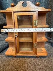Vintage Wooden Wall-Hanging Curio Cabinet with Glass Door and Open Side Shelves
