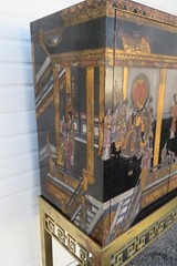 Maitland Smith Hand Painted Chinoiserie Cabinet Cupboard on Brass Stand 5442