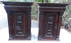 2 1800’s Antique Hanging Wall Cabinet English Colonial Cupboard 28 x 21 x 15″