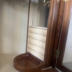 Vintage Large Wood And Glass Door Jewelry Cabinet