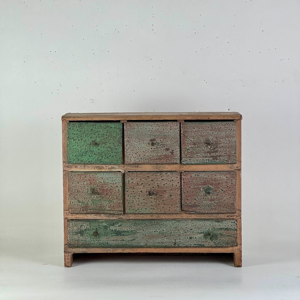 Americana Primitive Antique Apothecary Cabinet/Chest With Distressed Multi Color
