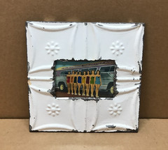 VTG 11″ Sq. Photo 4×6 Tin Ceiling Metal Shabby White Picture Frame Old 922-26B