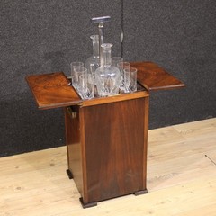 English bar cabinet in walnut wood sideboard glasses bottles 20th century