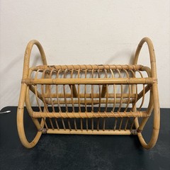 Vintage Pretzel End Cane And Rattan Magazine Rack 1960s 47 X 35 X 45cm