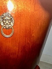 French Louis XV Style Demi-lune Mahogany Jewelry Chest (Lion Head) Fixtures