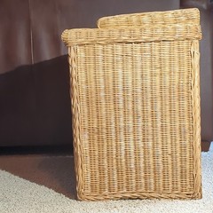 Vntg. Wicker Rattan Boho/Chic West Coast Drop-Front Record Storage Cabinet Table