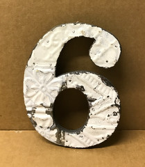 Decorative Salvaged Tin Ceiling 8″ Patchwork Shabby White Number 6 Metal 185-26B