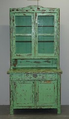 HAND PAINTED VICTORIAN DISTRESSED GREEN DRESSER BOOKCASE OR KITCHEN CUPBOARD