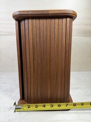 Vintage Mid Century Eppco Enterprises Teak Tambour Slide Door Wall Mount Cabinet
