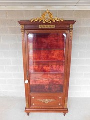 Antique Oak French Louis XVI Style Gilt Bronze Mounted Vitrine Display Cabinet